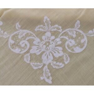 Unique Vintage Yellow Tablecloth White Floral Tambour Cord Stitch Embroidery 84"
